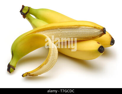 Sbucciate banana matura isolata su sfondo bianco Foto Stock