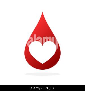 Rosso Sangue goccia a forma di cuore. Illustrazione Vettoriale. La donazione di sangue icona isolato Illustrazione Vettoriale