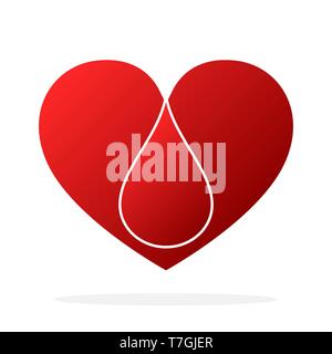 Cuore rosso con la goccia di sangue. Illustrazione Vettoriale. La donazione di sangue icona isolato Illustrazione Vettoriale