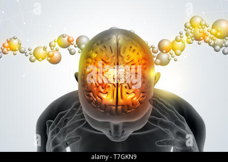 Testa di uomo che mostra il cervello umano Foto Stock