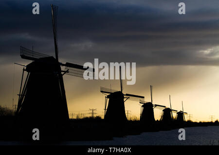 Vista panoramica dei Paesi Bassi. Iconico del xviii secolo mulini a vento a Kinderdijk. Foto Stock