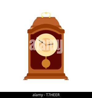 Orologio a pendolo vecchio vettore nonno illustrazione antico muro di tempo. Guarda vintage retrò isolato ora minuto in legno di design Illustrazione Vettoriale