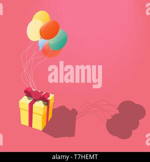 Dono vola su palloncini colorati vettore illustrazione piatto design. Celebrazione biglietto di auguri creativi. Illustrazione Vettoriale