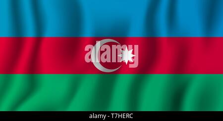 Azerbaigian realistico sventola bandiera illustrazione vettoriale. Paese nazionale simbolo dello sfondo. Giorno di indipendenza. Illustrazione Vettoriale