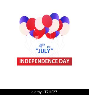 USA il giorno di indipendenza il 4 ° luglio banner con vettore di palloncini. America felice celebrazione illustrazione della scheda. Illustrazione Vettoriale