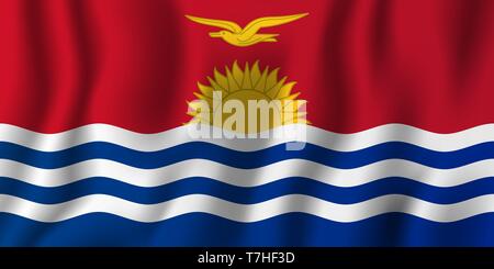 Kiribati realistico sventola bandiera illustrazione vettoriale. Paese nazionale simbolo dello sfondo. Giorno di indipendenza. Illustrazione Vettoriale