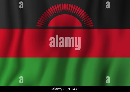 Il Malawi realistico sventola bandiera illustrazione vettoriale. Paese nazionale simbolo dello sfondo. Giorno di indipendenza. Illustrazione Vettoriale