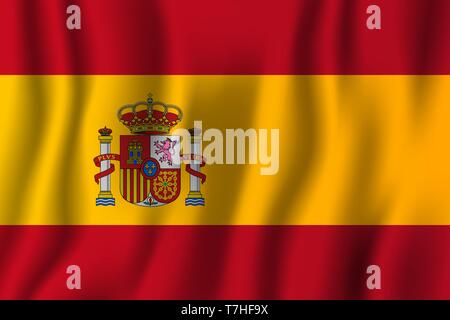 Spagna realistico sventola bandiera illustrazione vettoriale. Paese nazionale simbolo dello sfondo. Giorno di indipendenza. Illustrazione Vettoriale