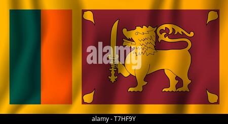 Sri Lanka realistico sventola bandiera illustrazione vettoriale. Paese nazionale simbolo dello sfondo. Giorno di indipendenza. Illustrazione Vettoriale