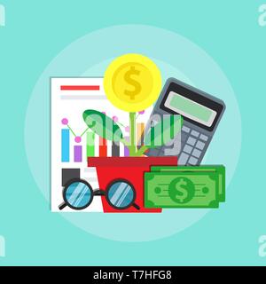 La strategia aziendale di gestione icona del concetto di vettore di fondo. Digital piano di investimenti simbolo. Leadership professionale dei dati di brainstorming. Ufficio grafico Illustrazione Vettoriale