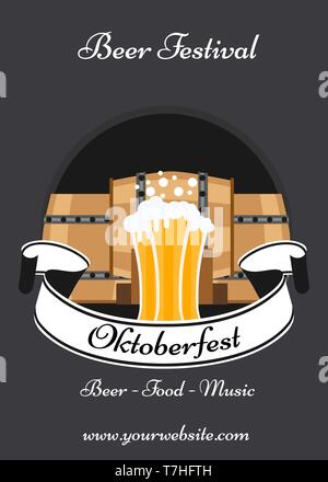 Oktoberfest celebrazione tradizionale decor banner sfondo. Vetro bavarese birra illustrazione vettoriale invito carnevale card. Festival tedesco pa Illustrazione Vettoriale