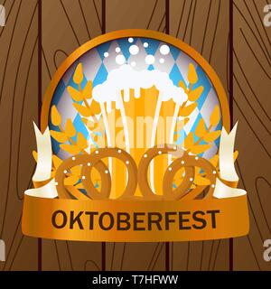 Oktoberfest 2018 holiday birra lo sfondo dell'illustrazione. Monaco di Baviera bavarese decorazione festoso evento isolato tedesco bianco. Il carnevale di vetro invito vecto Illustrazione Vettoriale