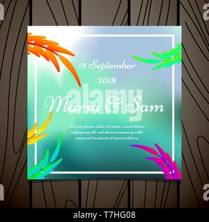 Invito a nozze floreali modello di scheda con foglie ad acquerello design illustrazione vettoriale Illustrazione Vettoriale