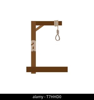 Ghigliottina vettore icona piatto esecuzione morte taglierina. Equipaggiamento illustrazione vecchio strumento simbolo medievale pena Illustrazione Vettoriale