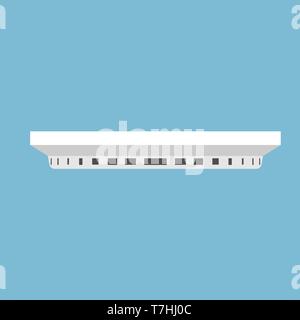 Allarme fumo bianco isolato icona vettore. Design tecnologia antincendio semplice concetto. Controllo Smart rivelatore campana sirena Illustrazione Vettoriale