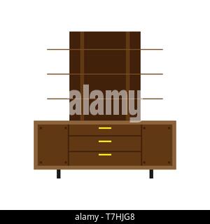 Armadietto per ufficio isolato cassetto interno documento set storage archive icona vettore. Ripiano cartella camera in legno Mobili per interni Illustrazione Vettoriale