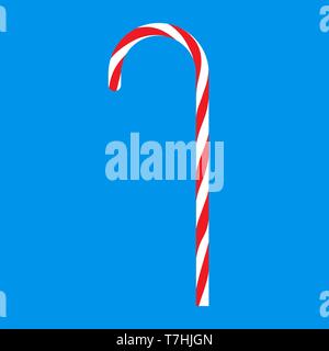 Candy Cane gustosi dessert vettore di natale snack icona. Rosso dolce di menta piperita stripe stick. Lecca-lecca spirale piatta confezione alimentare Illustrazione Vettoriale