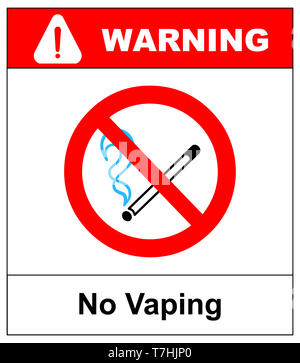 Nessun segno vaping. Non fumare sigaretta elettronica simbolo. illustrazione isolato su bianco. Attenzione vietato icona rossa per luoghi pubblici, pronto per l'uso. Foto Stock