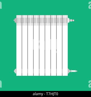 Batteria di riscaldamento piatto bianco caldo della tubazione dell'industria edilizia. Camera calda riscaldatore icona vettore eco. Sistema di acqua sul pannello del radiatore Illustrazione Vettoriale