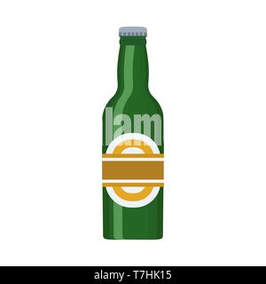 Bottiglia di birra alcol bar icona vettore. Bere bevande mug vetro fabbrica di birra lager. Pub in schiuma party piatto design cartoon Illustrazione Vettoriale