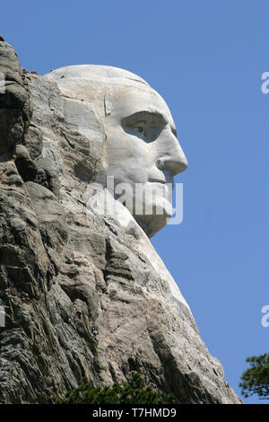 Il volto di George Washington in Profilo sul Monte Rushmore Foto Stock