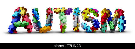 Autistico di educazione allo sviluppo e di autismo disturbo testo puzzle in rappresentanza di sabbia per bambini bambino speciale icona di apprendimento come pezzi di puzzle. Foto Stock