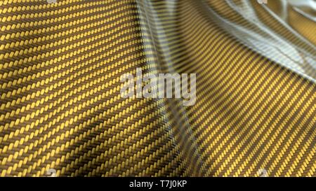 Golden in fibra di carbonio onda panno. 3d illustrazione Foto Stock