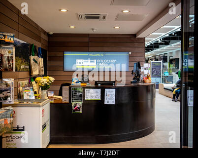 Reception, Pitlochry Dam Visitor Center, Pitlochry, Highland Perthshire, Scotland, Regno Unito Foto Stock