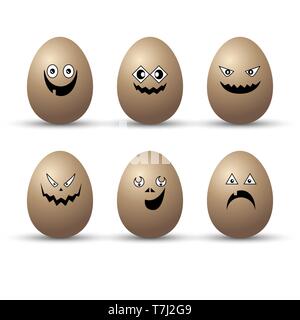 Uovo di Pasqua vettore di carattere cartoon emozione faccia illustrazione impostare felice isolato carino divertente Illustrazione Vettoriale