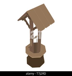 Bene acqua vettore illustrazione di legno vecchio tetto icona sfondo della benna isolato villaggio rurale di fattoria Illustrazione Vettoriale