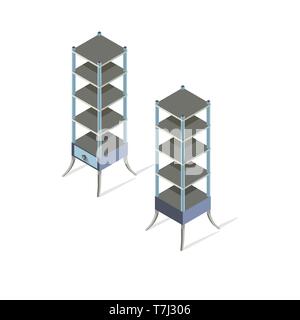Ripiano vettore isometrica white il negozio è vuoto isolato illustrazione dello sfondo legno Illustrazione Vettoriale