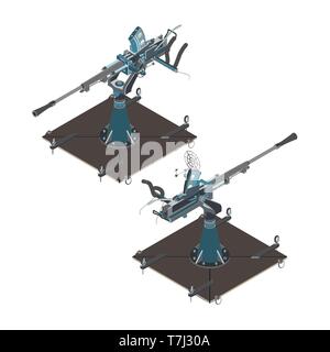 Difesa pistola ad aria isometrica vettore di guerra del Pakistan giorno soldato militare isolato bianco Illustrazione Vettoriale