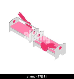 Legno di rosa di capretto letto isolato isometrica camera per bambino in legno Mobili grafica home Illustrazione Vettoriale