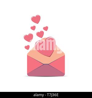 Busta vettore rosa lettera amore illustrazione. White paper carta isolato Valentine Icona giorno. Illustrazione Vettoriale