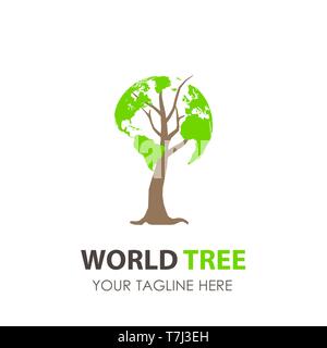 Struttura del logo world design vettore eco verde foglia illustrazione icona natura simbolo organico Illustrazione Vettoriale
