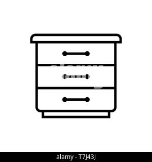 Comodino icona linea isolati su sfondo bianco. Profilo sottile di legno semplice oggetto vettore. Illustrazione Vettoriale