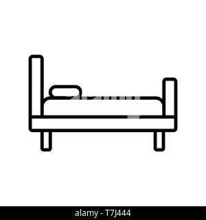 Bed icona linea isolati su sfondo bianco. Profilo sottile di mobili da camera da letto vettore interiore. Illustrazione Vettoriale