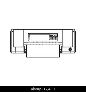Stampante icona linea isolati su sfondo bianco. Profilo aziendale sottile le attrezzature di tecnologia vettore. Illustrazione Vettoriale