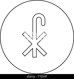 Croce monogram simbolo X Saint pastore religioso di segno icona a forma di croce in cerchio intorno profilo colore nero illustrazione vettoriale stile piatto semplice immagine Illustrazione Vettoriale