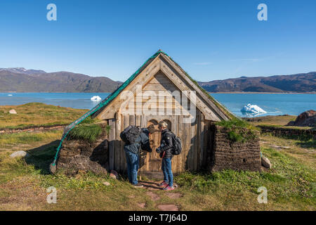 Chiesa Thjodhildur, Qassiarsuk o Brattahlid, Groenlandia meridionale Foto Stock