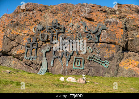 Sven Havsteen Mikkelsen artwork, Qassiarsuk o Brattahlid, Groenlandia meridionale Foto Stock