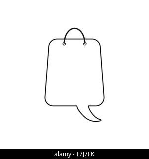 Icona vettore nozione di discorso bolla shopping bag. Contorni neri. Illustrazione Vettoriale