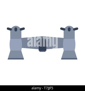 Rubinetto vista frontale acqua illustrazione vettore icona. Goccia tocca attrezzature idrauliche. Valvola di cucina lavello. Cartoon home il rubinetto a maschio Illustrazione Vettoriale