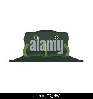 Avventura hat icona vettore cartoon travel. Safari explorer simbolo testa accessorio. Jungle cap escursionistica tropicale uniforme Illustrazione Vettoriale