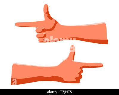 Gesto con il dito indice e il pollice per la comunicazione per mostrare la direzione o come simbolo del puntatore per indicazione di attenzione Foto Stock