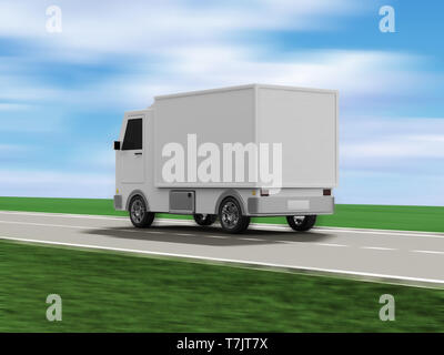 Consegna Van sulla strada asfaltata con Motion Blur Foto Stock