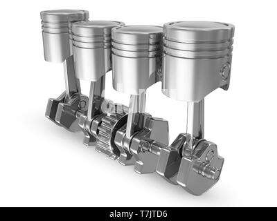 Pistone e albero a gomiti isolati su sfondo bianco Foto Stock