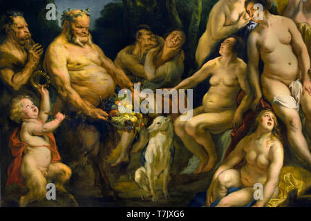 Le operazioni di pronti contro termine de Diane chasseresse - il resto di Diana cacciatrice 1640 - 1650 da Jacob JORDAENS, 1593 - 1678, Anversa, Belgio, Belgio, fiammingo, ( vivace tableau che mostra la dea della caccia di Diana, il tentativo di ottenere un po' di riposo, circondato da putti e appendiabiti mitologico-su ) Foto Stock