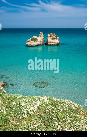 Italia Puglia Salento Torre dell' Orso searesort, due sorelle rocce (le Due Sorelle) Foto Stock