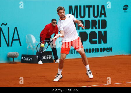 Madrid, Spagna. Il 7 maggio, 2019. Stan Wawrinka (SUI) Tennis : Stan Wawrinka della Svizzera durante Singles 1° round match contro Pierre-Hugues Herbert della Francia in ATP World Tour Masters 1000 Mutua Madrid Open torneo di tennis presso la Caja Magica a Madrid, Spagna . Credito: Mutsu Kawamori/AFLO/Alamy Live News Foto Stock